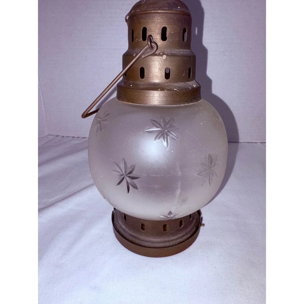 Frosted Etched‎ Star Glass Brass Candle Lantern Hanging Tea Light Holder Vintage